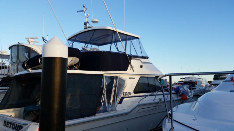 Flybridge cruiser fitted with new clears and curtains