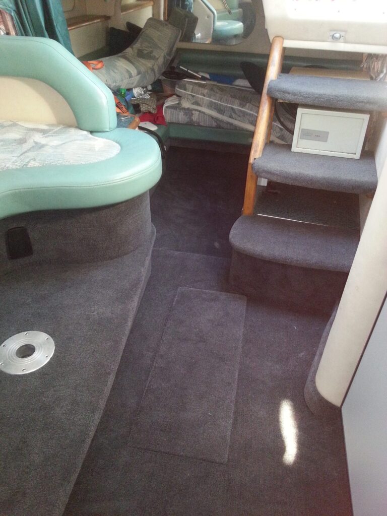 Boat cabin with new marine carpet
